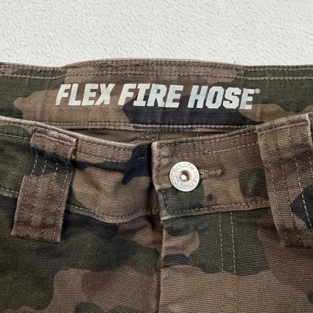 Duluth Trading Co Pants Mens 34x32 Green Camo Flex Fire Hose Cargo Workwear